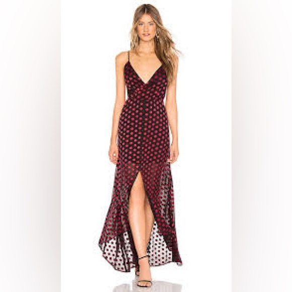 Lovers + Friends Dresses & Skirts - Lovers + Friends Angel Maxi Wrap Polka Dot Wedding Guest Dress in Red Black Sz L